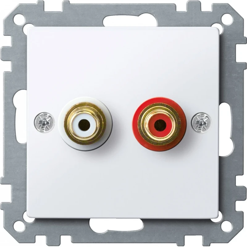 Merten Audio wandcontactdoos actiefwit Systeem M Cinch Basiselement met centrale afdekplaat Zonder label wit MEG4350-0325