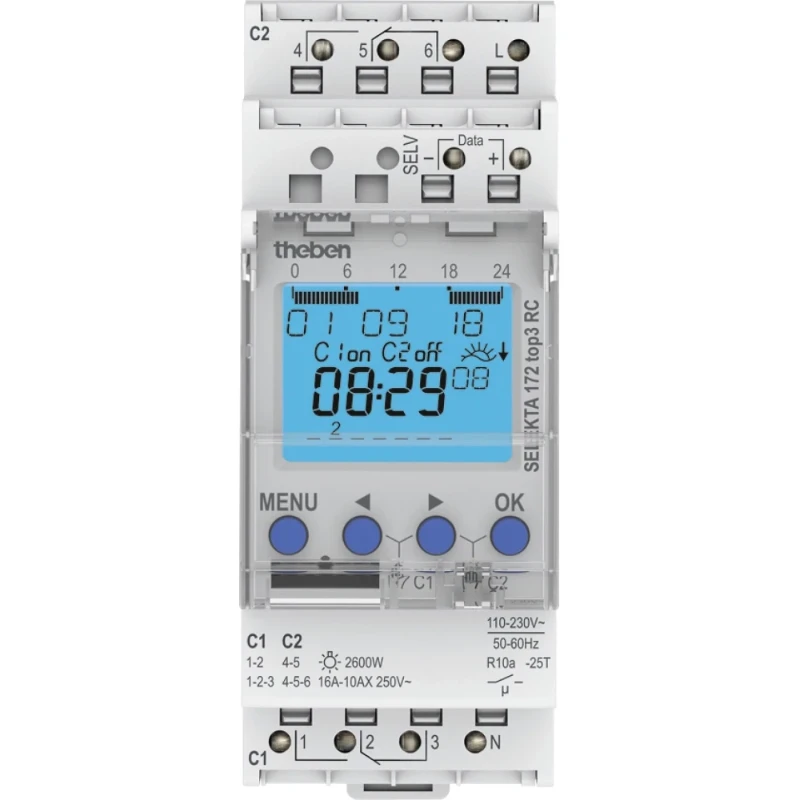 Theben schakelklok digitaal rc paneelbouw DIN-rail 110 - 230V 2 kanalen 16A AC 1720330
