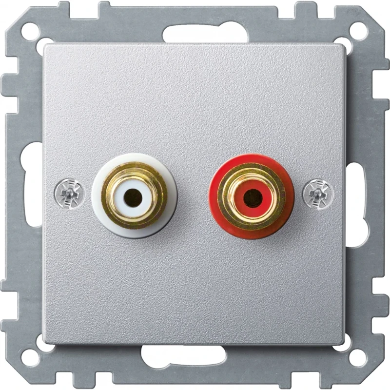 Merten Audio wandcontactdoos Systeem M Cinch Basiselement met centrale afdekplaat Zonder label aluminium MEG4350-0460