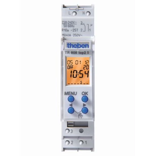 Theben TR608 digitale schakelklok paneelbouw DIN-rail 230 - 240V 1 kanaal 16A AC 6080101