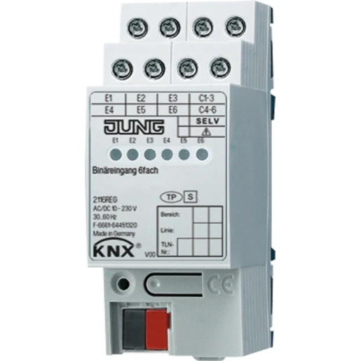 Jung Binaire ingang bussysteem 6-voudig 10V AC/DC KNX DIN-rail 2116REG