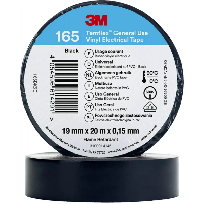 3M Vinyl isolatietape 165 Zwart 19mm x 20m