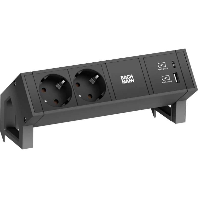 Bachmann Desk 2 2x230V RA + 1x USB A/C 22W 0,2m GST incl. klem 10 40mm