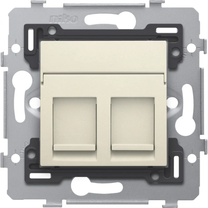 Niko RJ45-aansluitingen UTP cat 5E klaar voor PoE++ vlakke uitvoering Modular-Jack Basiselement met complete behuizing 2 connectoren Zonder label beige 100-79252