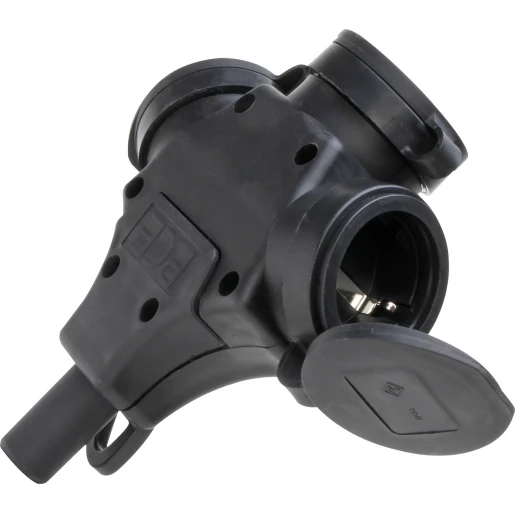 Kopp Contrastekker 3-voudig geaard rubber deksel IP44 16A zwart voor snoer/kabel 3 x 2,5 mm²