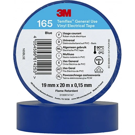 3M Vinyl isolatietape 165 Blauw 19mm x 20m