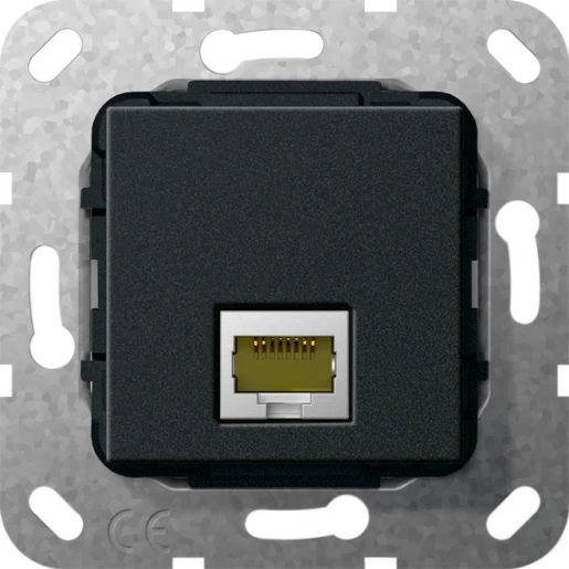 Gira Non-Design rj45 cat 6a 10 gbit Modular-Jack Basiselement met centrale afdekplaat Zonder label 569610