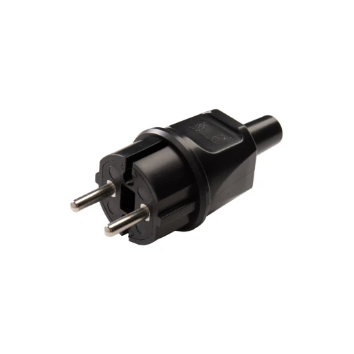 Martin Kaiser Stek zonder randaarde type C contour beschermingsklasse 2 rechte uitvoering spatwaterdicht IP44 met tule mat PVC 250V / 16A kleur: zwart