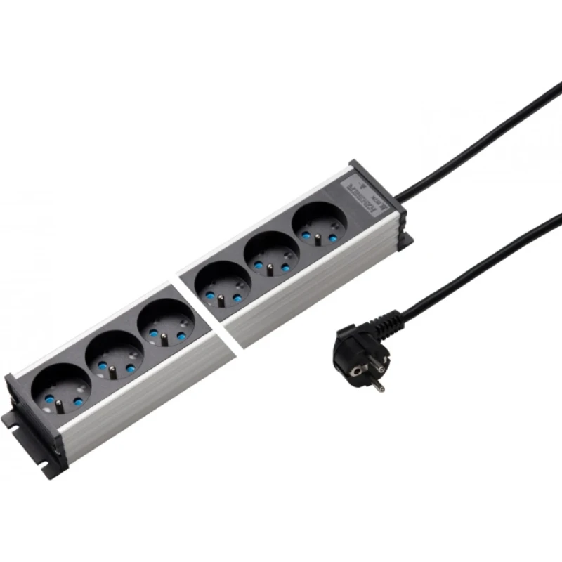 Martin Kaiser Contactdooscomb 6-voudig penaarde shutter l.grijs-zwart snoer 1,5m