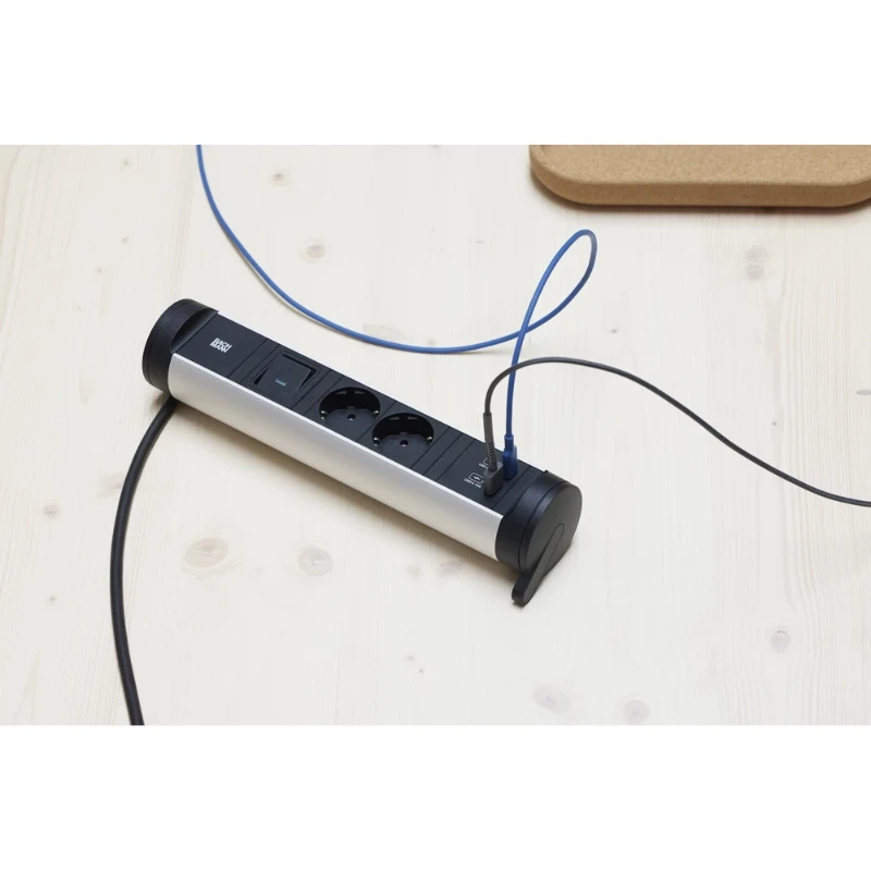 Bachmann stekkerdoos 2x + usb a/c + schakelaar - 0,2m gst o.g. 2RA 16A IP20 snoer 0.2m 706.001