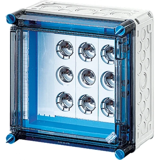 Hensel Enymod Mi Zekeringkast 2x25A 3P DII E27 op Rail 630a 5P BM2 Deur Schroefzekering 3x63A 300x300x182mm MI 3282