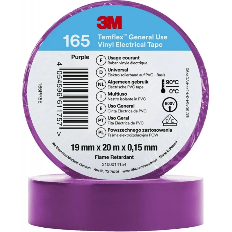 3M Vinyl isolatietape 165 Paars 19mm x 20m
