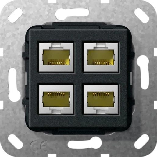 Gira Non-Design rj45 cat 6a 10 gbit koppeling Modular-Jack Basiselement met centrale afdekplaat Zonder label 569810