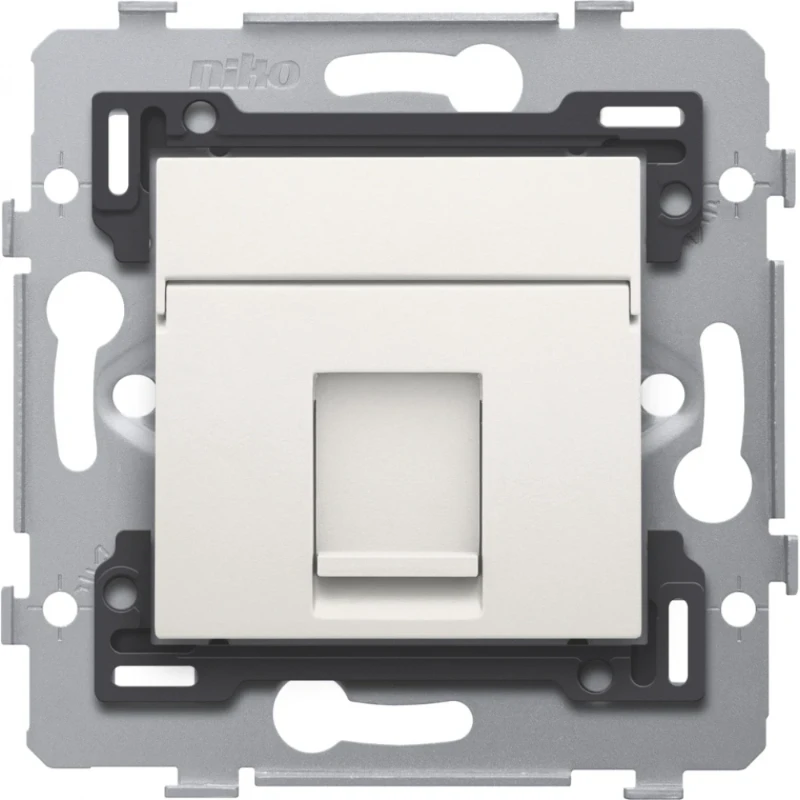 Niko RJ45-aansluiting UTP cat 5E klaar voor PoE++ vlakke uitvoering Modular-Jack Basiselement met complete behuizing 1 connector Zonder label wit 101-79251