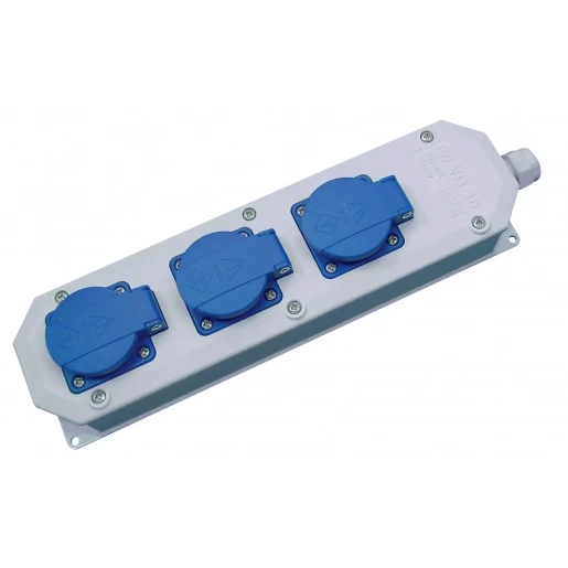 Hateha CEE-contactdoos combinatie Verdeelcontactdoos VD 16A 230V 2P+A grijs-blauw met klapdeksel