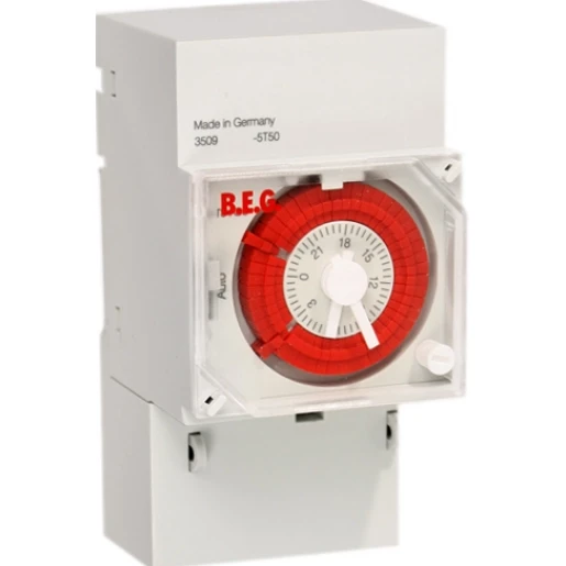 B.E.G. TS Analoge klok + gangreserve minuutweergave AC DIN-rail 2A 230V 1 kanaal 92680