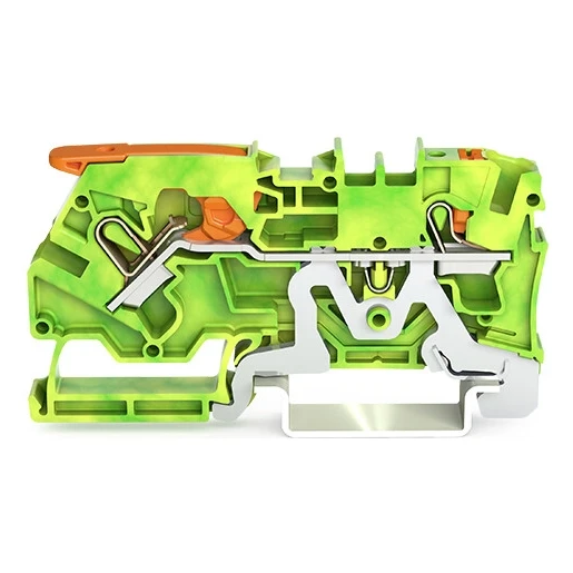 Wago 2-DRAADS AARDKLEM MET HENDEL EN DRUKKNOP 4MM² GROEN-GEEL