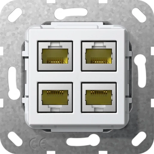 Gira Non-Design rj45 cat 6a 10 gbit Modular-Jack Basiselement met centrale afdekplaat Zonder label 569903