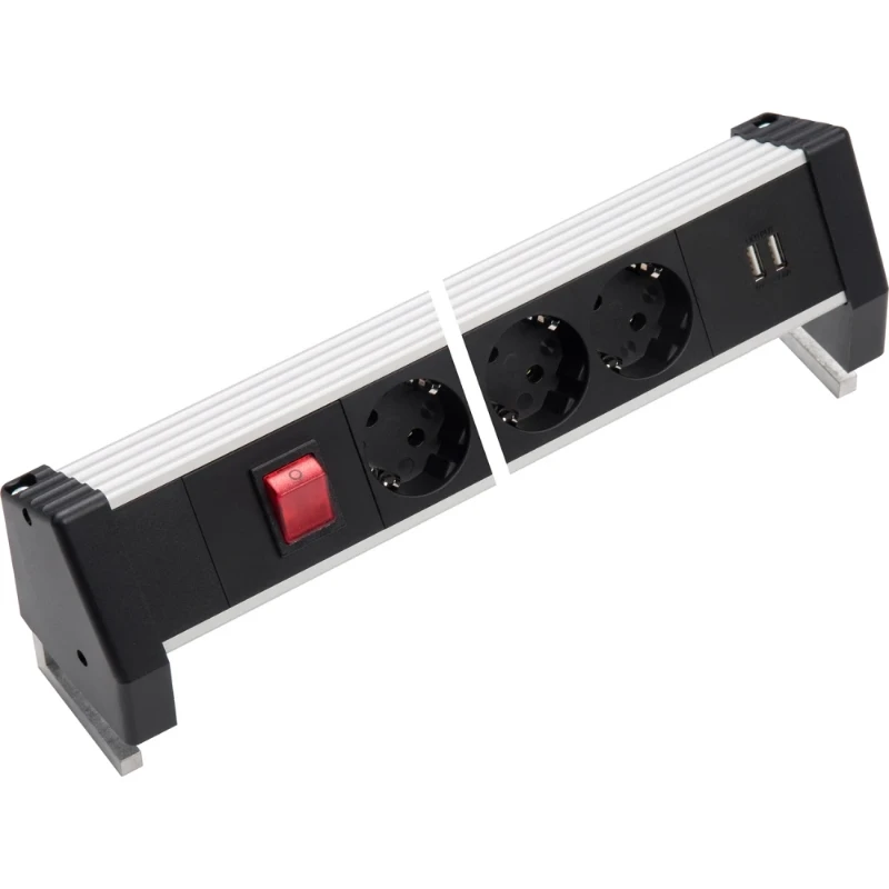 Martin Kaiser Bureau aansluitunit 3-v ra 2-v USB schakelaar stekerbaar alu/zwart