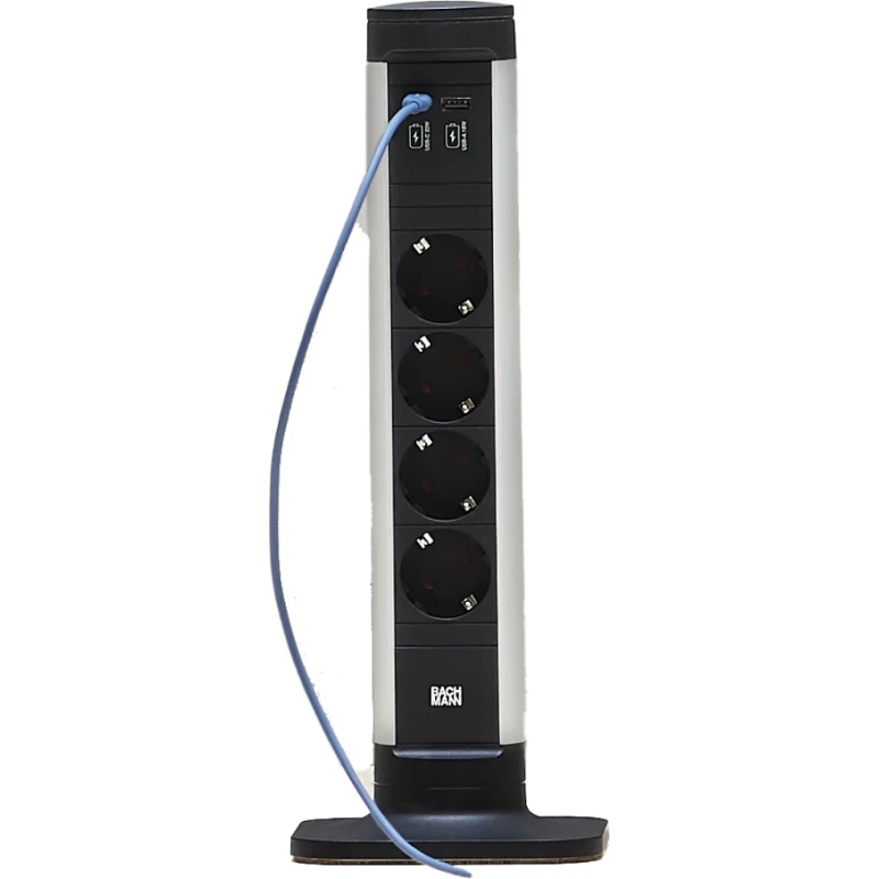 Bachmann energiezuil 230v usb a/c 2,5m ra 186x186mm 4 contactdozen Mat zwart IP20 709.001