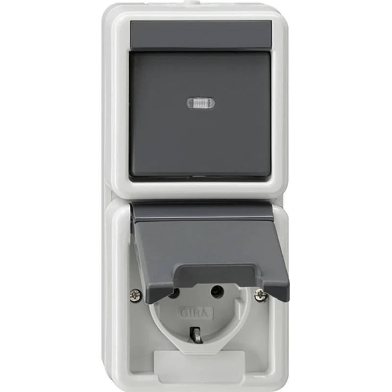 Gira combinatie wandcontactdoos wis + ra kd opbouw Wisselschakelaar grijs IP44 417630