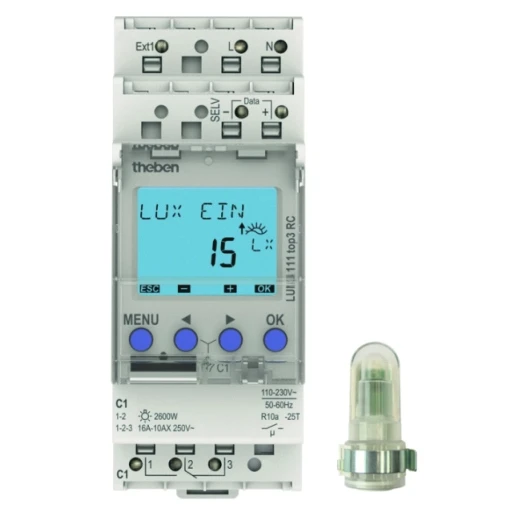 Theben LUNA Schemerschakelaar + lichtsensor 1 kanaal DIN-rail Wandopbouw 230V 16A 1110130