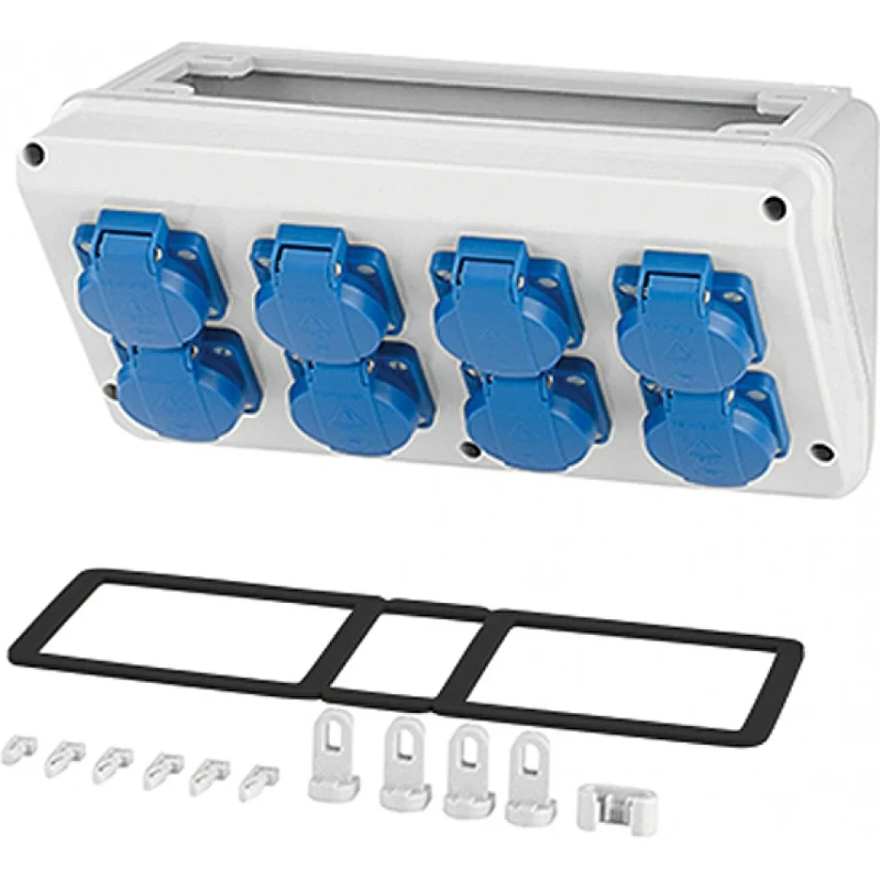 Hensel Mi Connectionbox IP44 8x16A 2p+PE 230V Schuko Breedte 300mm