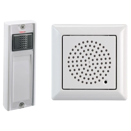 Grothe Inbouw gong set met beldrukker/zender 230V 83dB AC Wit 250m Draadloos 715878
