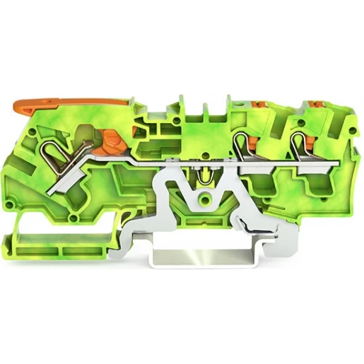 Wago 3-DRAADS AARDKLEM MET HENDEL EN DRUKKNOP 4MM² GROEN-GEEL