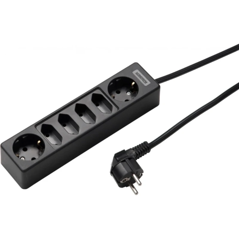 Martin Kaiser Contactdooscomb 2-voudig ra/4-voudig ongeaard zwart snoer 1,5m