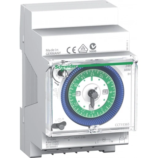 Merten Acti9 analoog schakelklok paneelbouw + gangreserve AC DIN-rail 16A 110V 1 kanaal CCT15365