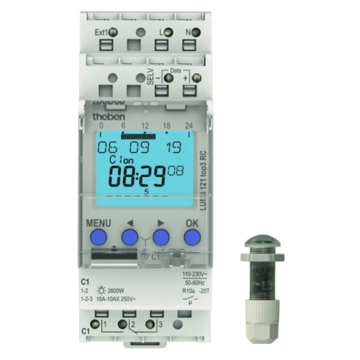 Theben LUNA schemerschakelaar + schakelklok lichtsensor 1 kanaal DIN-rail Inbouw 230V 16A 1210230