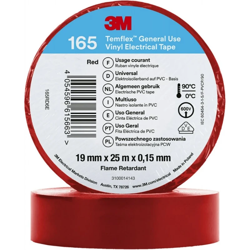 3M Vinyl isolatietape 165 Rood 19mm x 25m