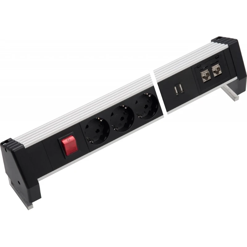 Martin Kaiser Bureau aansluitunit 5-v ra 2-v CAT 6 2-v USB stekerbaar alu/zwart