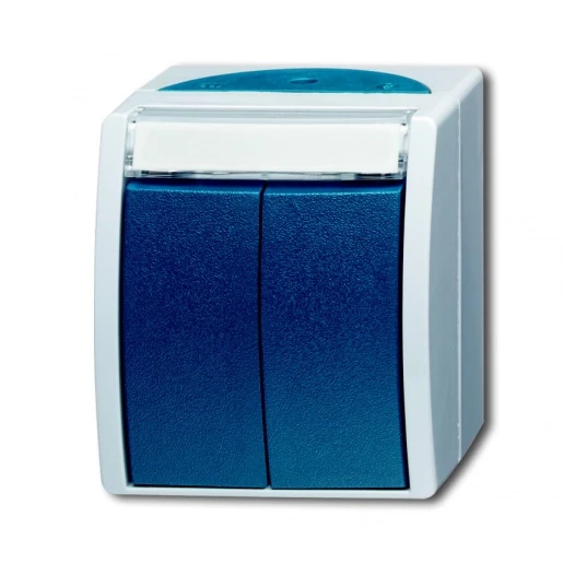 ABB Busch-Jaeger Ocean Tekstpulsdrukker dubbel opbouw serie drukcontact Drukknop Mat blauw RAL 7035 2CKA001484A0374