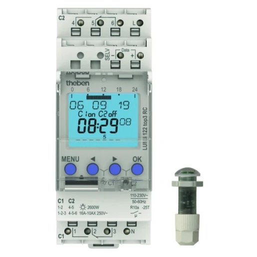 Theben LUNA schemerschakelaar + schakelklok lichtsensor 1 kanaal DIN-rail Inbouw 230V 16A 1220230