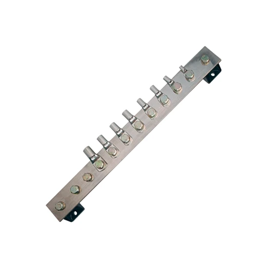 JMV Hoofdaardrail + isolatoren en kabelschoenen 3x25mm² + 3x35mm² 40x5mm 200A 10 aansluitingen M8 koper 9260501