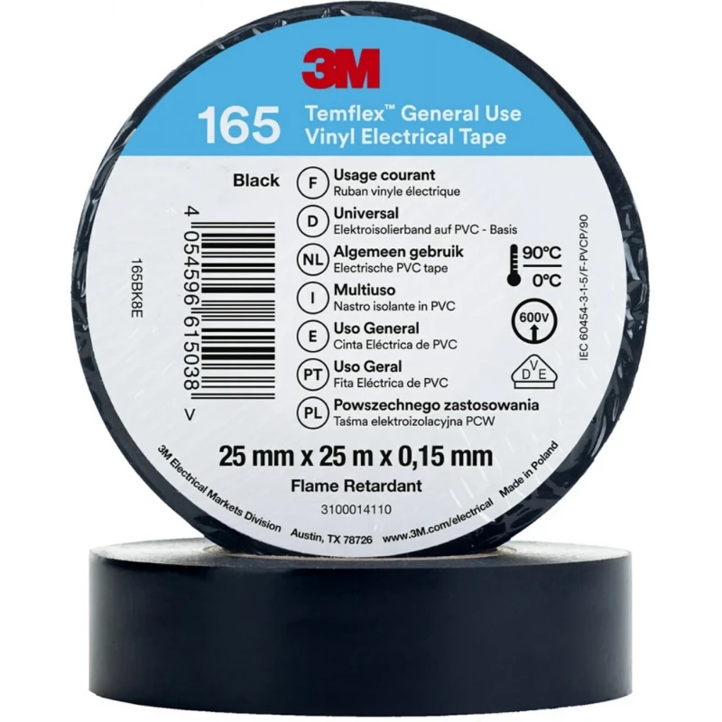 3M Vinyl isolatietape 165 Zwart 25mm x 25m