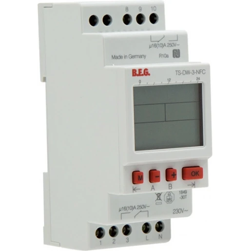B.E.G. TS digitale schakelklok paneelbouw DIN-rail 230V 2 kanalen 16A AC 93153