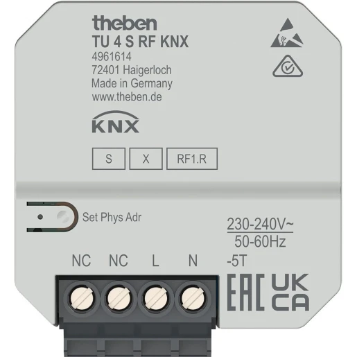 Theben KNX-RF RF toetsinterface UP KNX Data Secure 4-voudig 0 - 3.3V AC/DC KNX inbouw 4961614