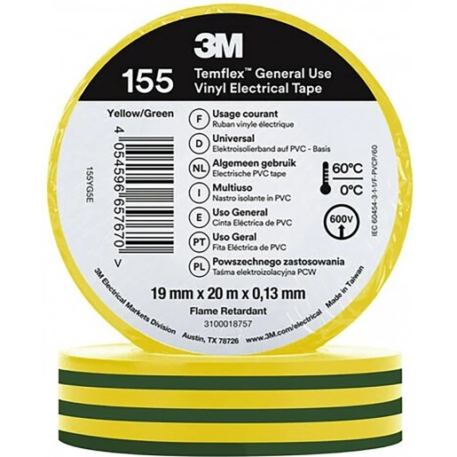 3M Vinyl isolatietape 155 Groen/Geel 19mm x 20m