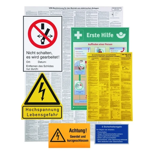 Dehn Set of warning signs german language plastic for electrical installa