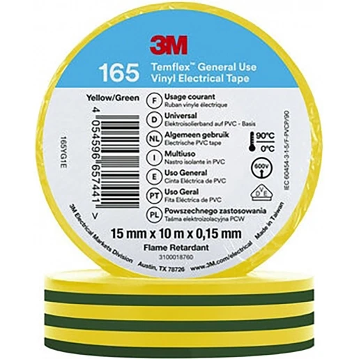 3M Vinyl isolatietape 165 Groen/Geel 15mm x 10m