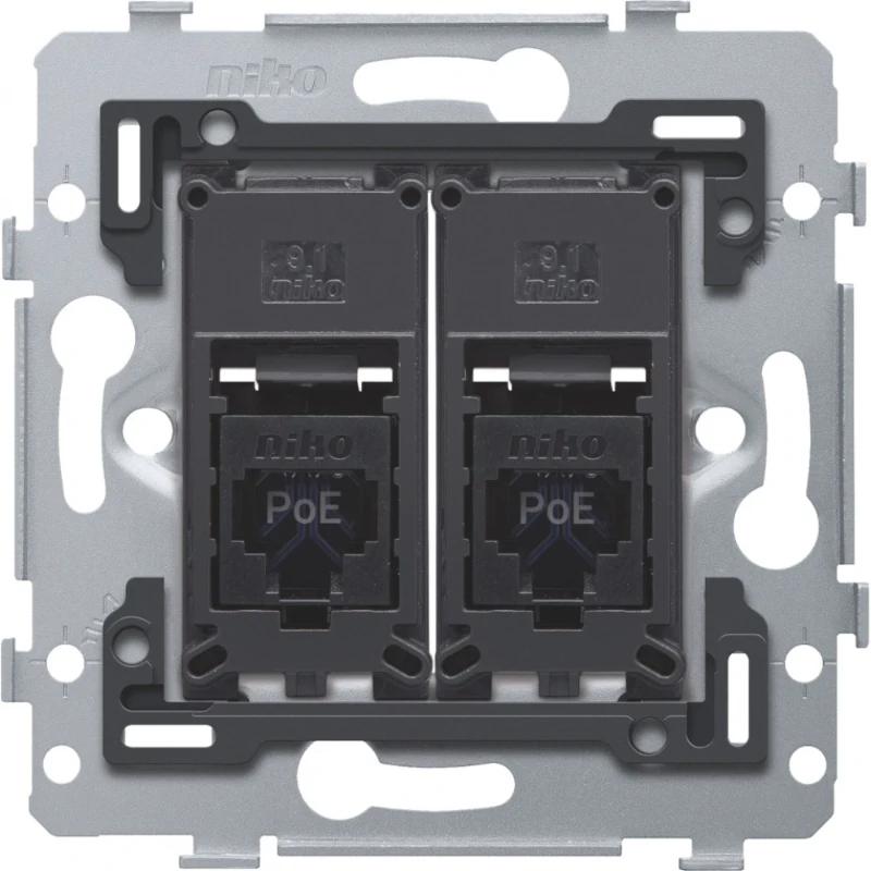 Niko 2 RJ45-aansluitingen UTP cat. 6A klaar voor PoE++ vlakke uitvoering
