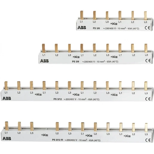 ABB L1-L2-L3-N(VRIJ)-L2-L3-L1-L2-L3-L1-..VERZAMELRAIL 3F 12 MODULES