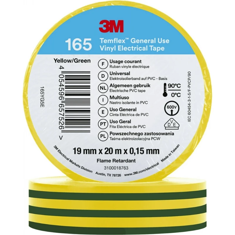 3M Vinyl isolatietape 165 Groen/Geel 19mm x 20m