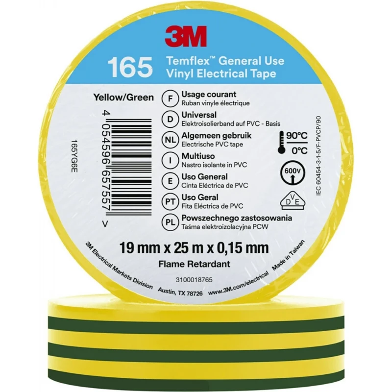 3M Vinyl isolatietape 165 Groen/Geel 19mm x 25m