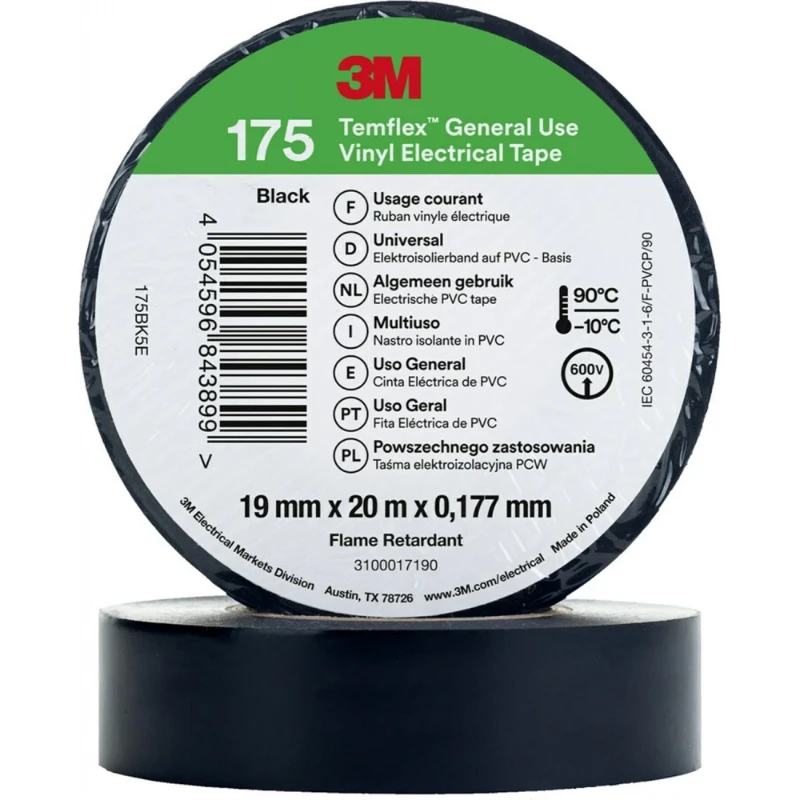 3M Vinyl isolatietape 175 Zwart 19mm x 20m