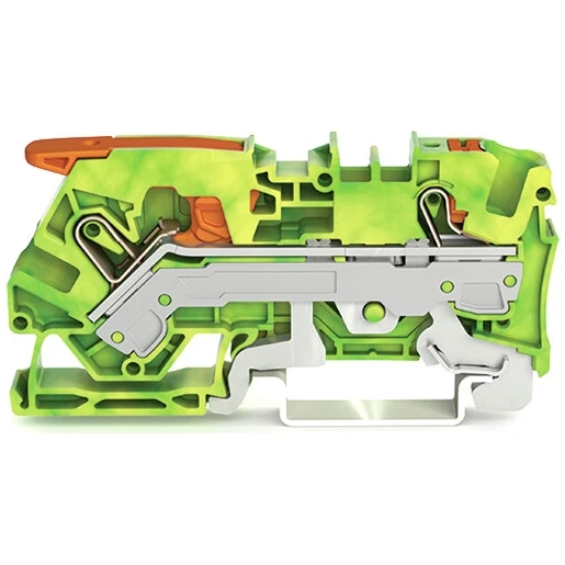 Wago 2-DRAADS AARDKLEM MET HENDEL EN DRUKKNOP 6MM² GROEN-GEEL