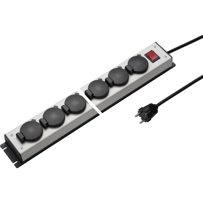 Martin Kaiser Contactdooscombinatie grijs-zwart 8RA 16A IP20 snoer 1.5m 1058ZL8L-SW15
